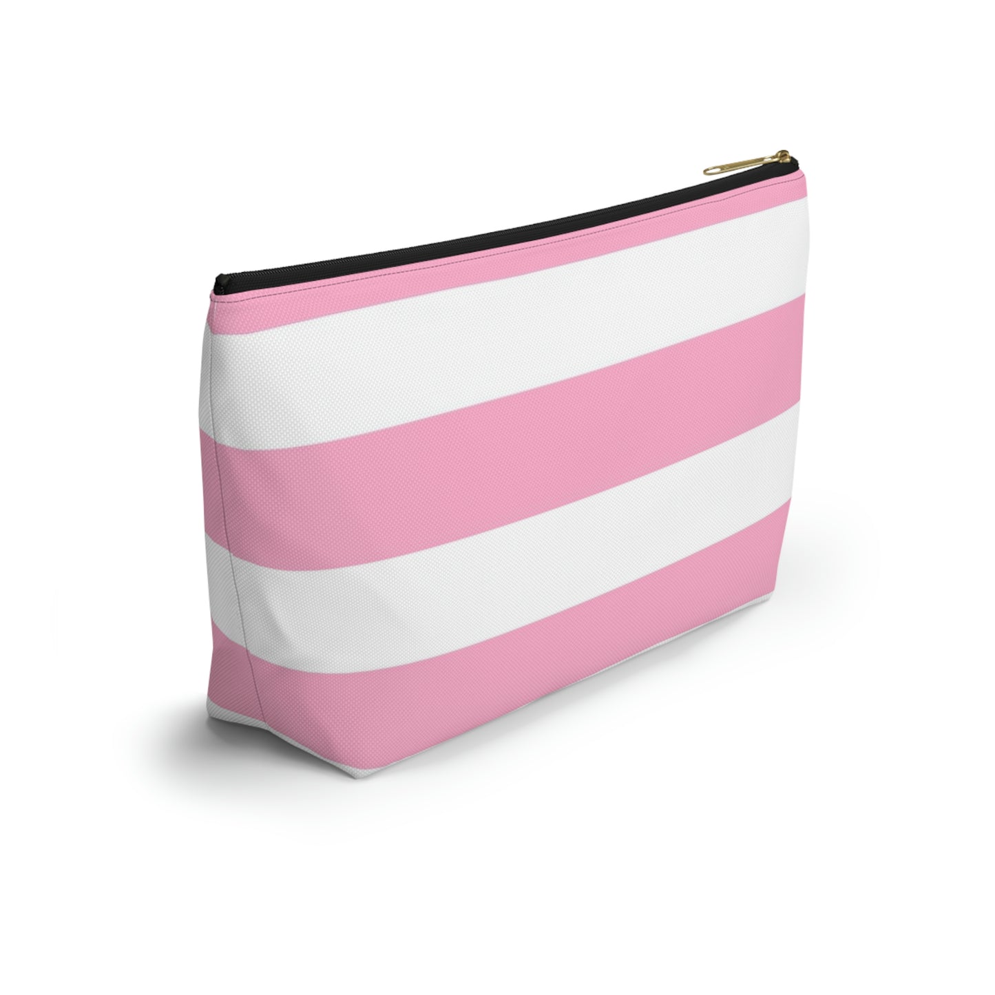 Big Bottom Zipper Pouch - Baby Pink/White Stripes