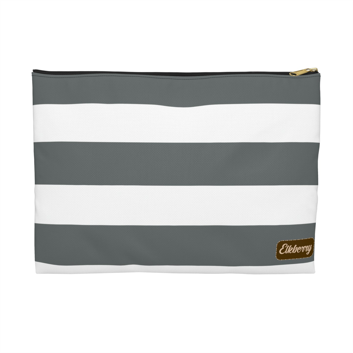 Flat Zipper Pouch - Charcoal Gray/White Stripes