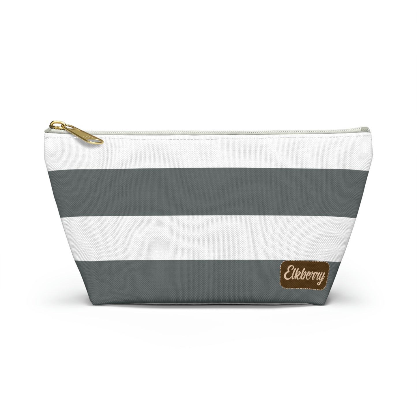 Big Bottom Zipper Pouch - Charcoal Gray/White Stripes