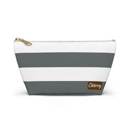 Big Bottom Zipper Pouch - Charcoal Gray/White Stripes