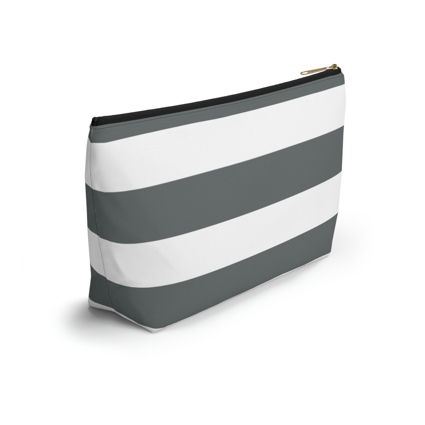 Big Bottom Zipper Pouch - Charcoal Gray/White Stripes