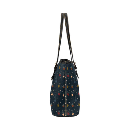 Potted Plants - Navy Vegan Leather Zipper Tote Handbag (Small)