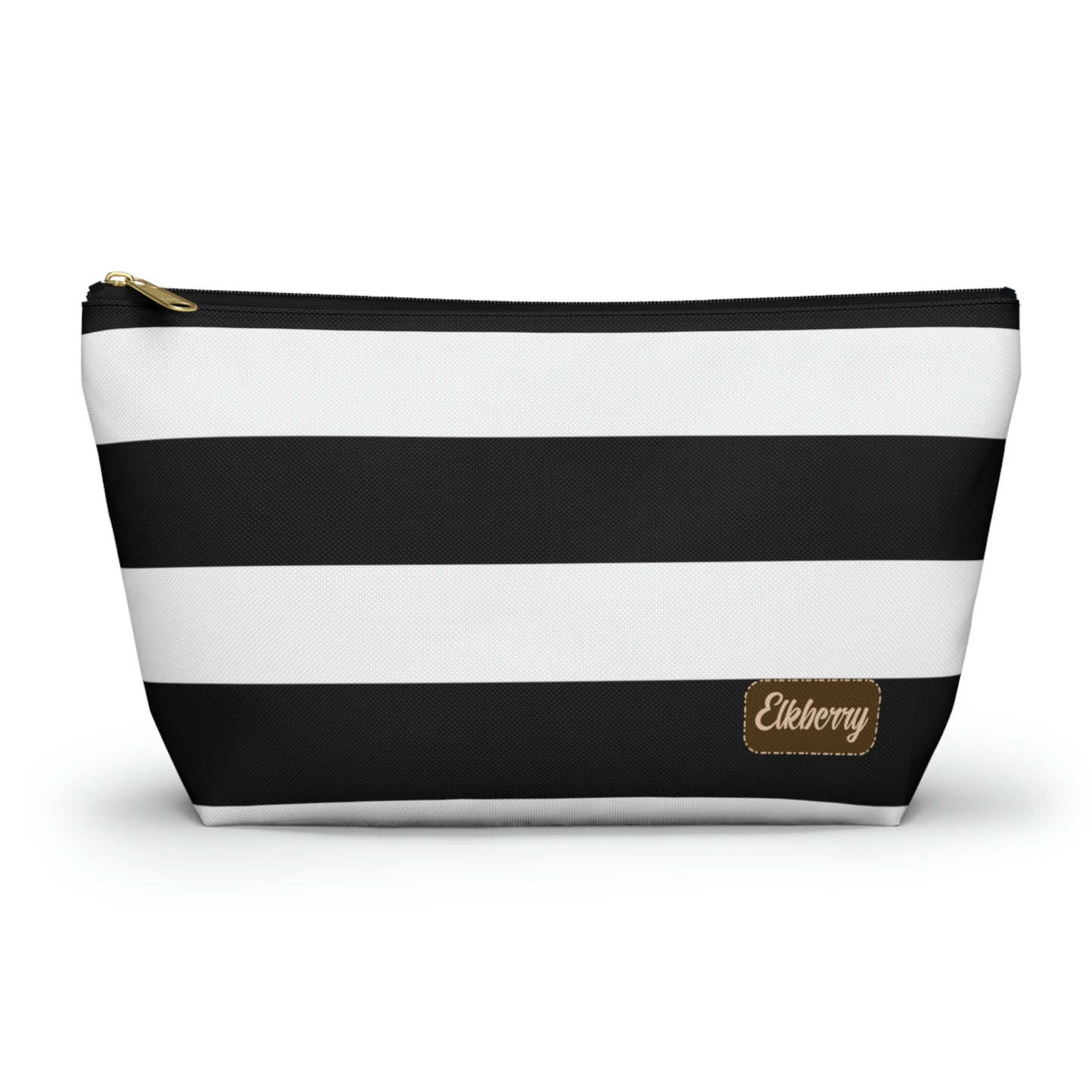 Big Bottom Zipper Pouch - Black/White Stripes