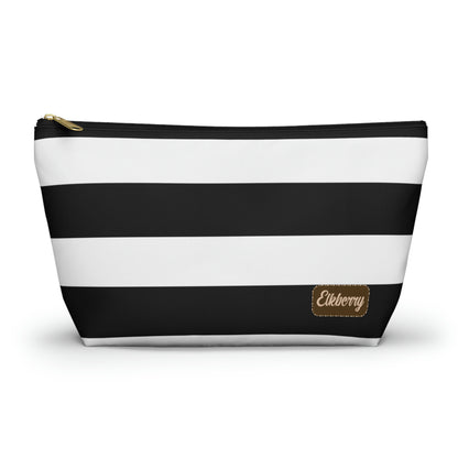 Big Bottom Zipper Pouch - Black/White Stripes