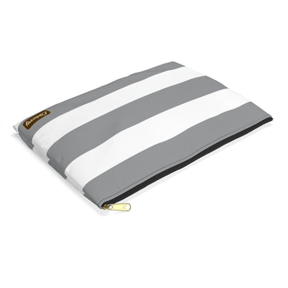 Flat Zipper Pouch - Ash Gray/White Stripes