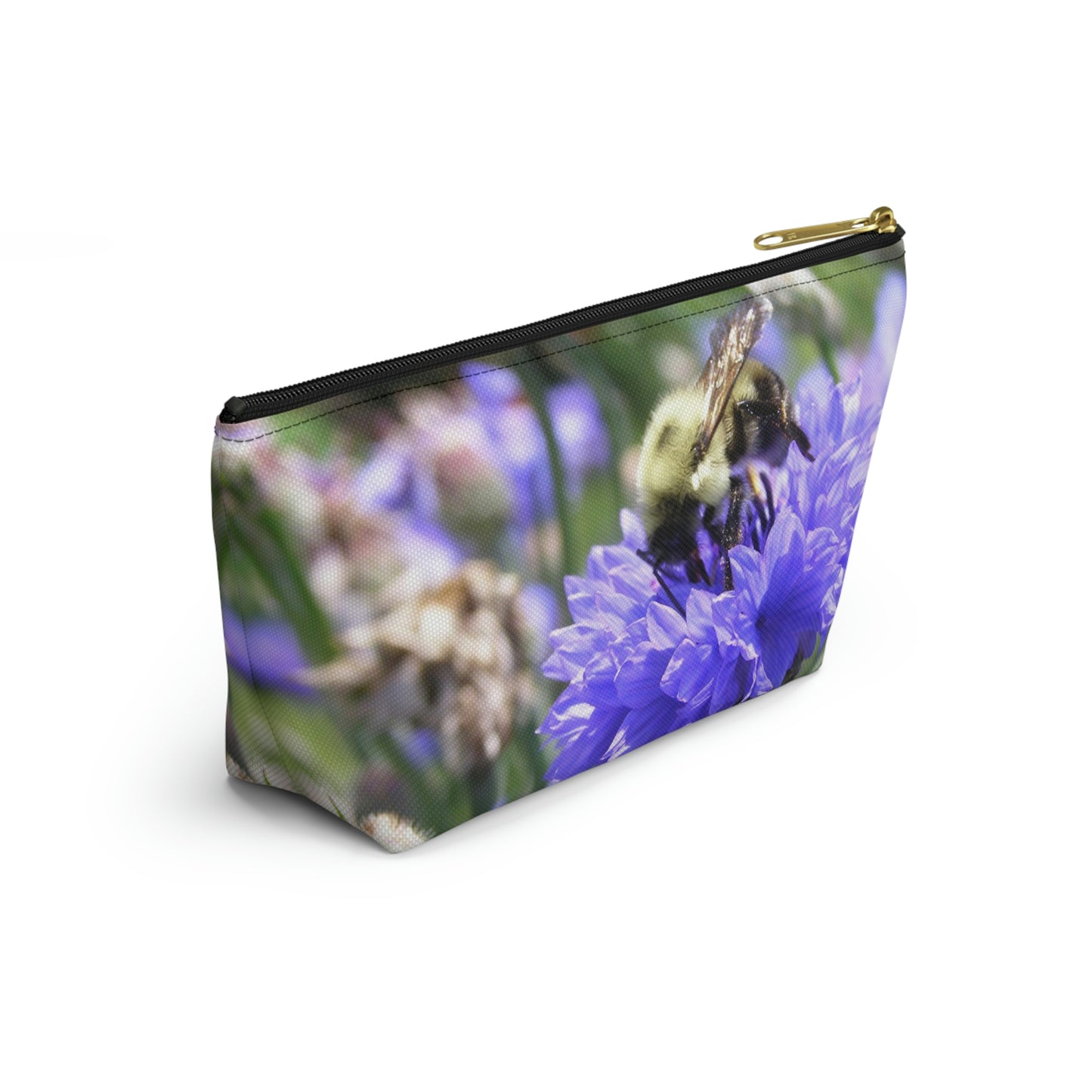 Big Bottom Zipper Pouch - Bee on Bachelor's Button