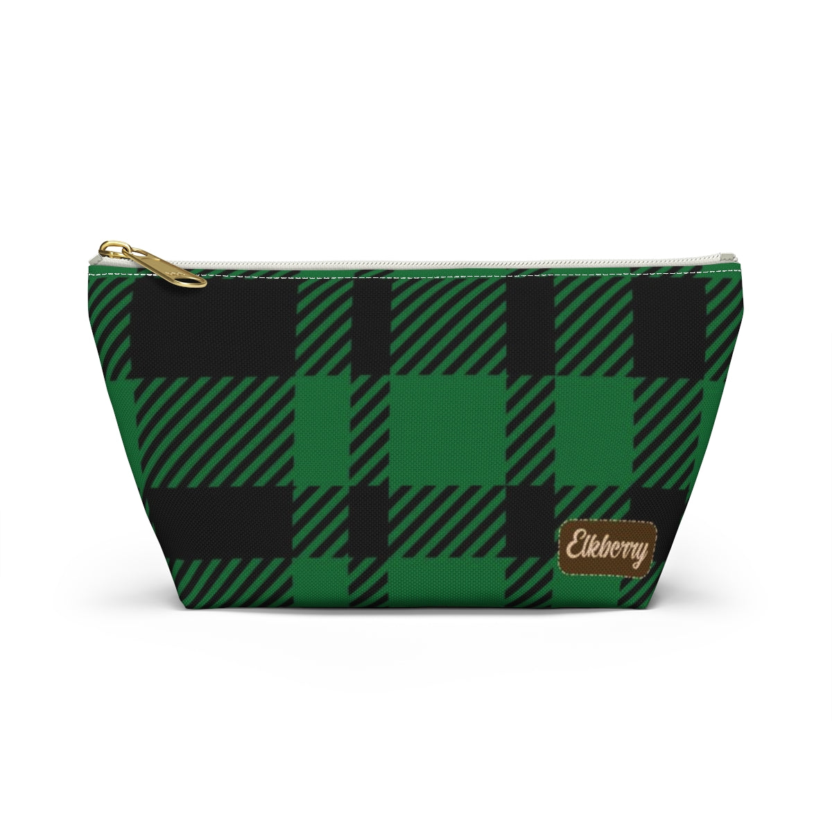 Big Bottom Zipper Pouch - Green Buffalo Check, Green Plaid