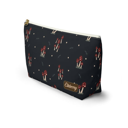 Big Bottom Zipper Pouch - Mushroom Family on Navy