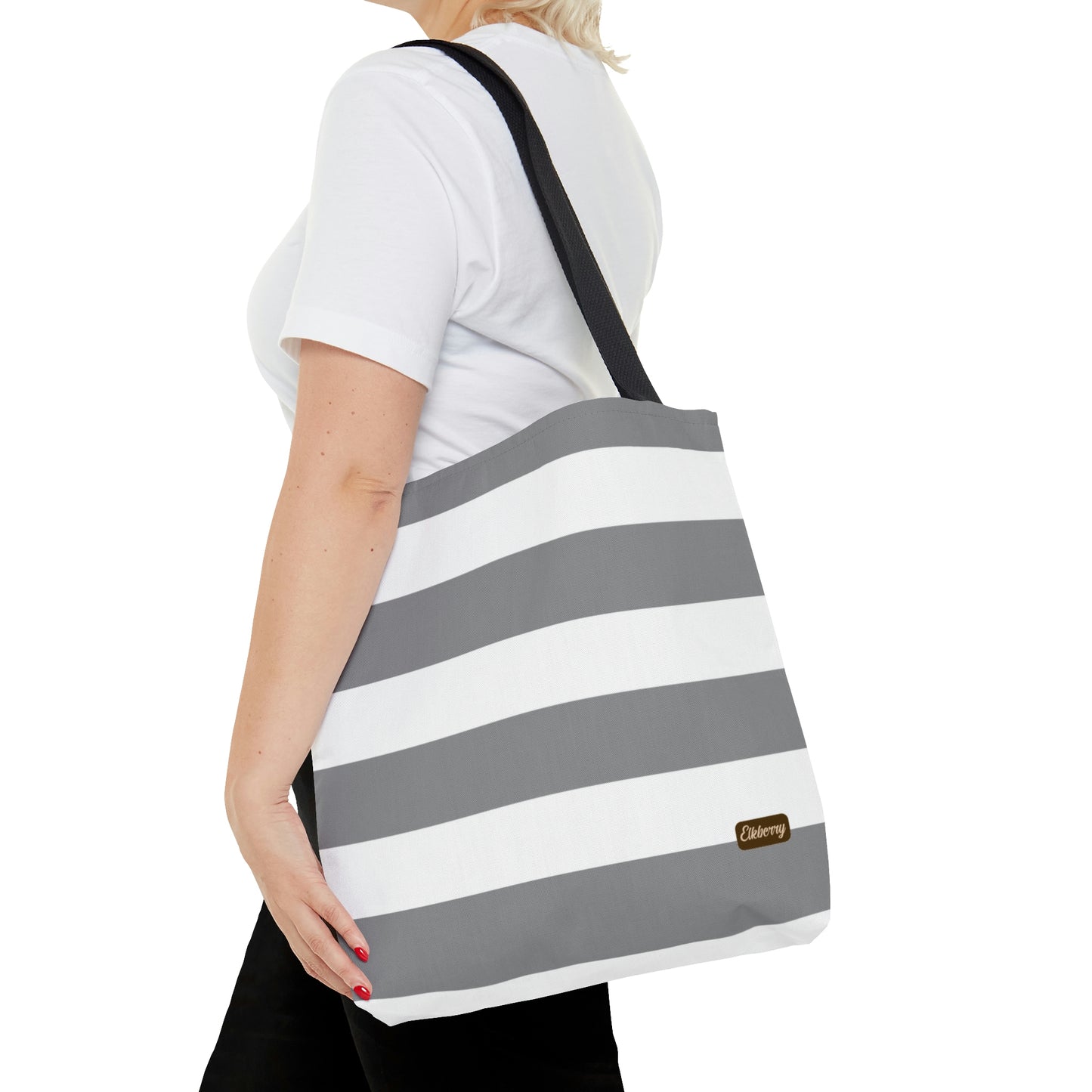 Lightweight Tote Bag - Ash Gray/White Stripes