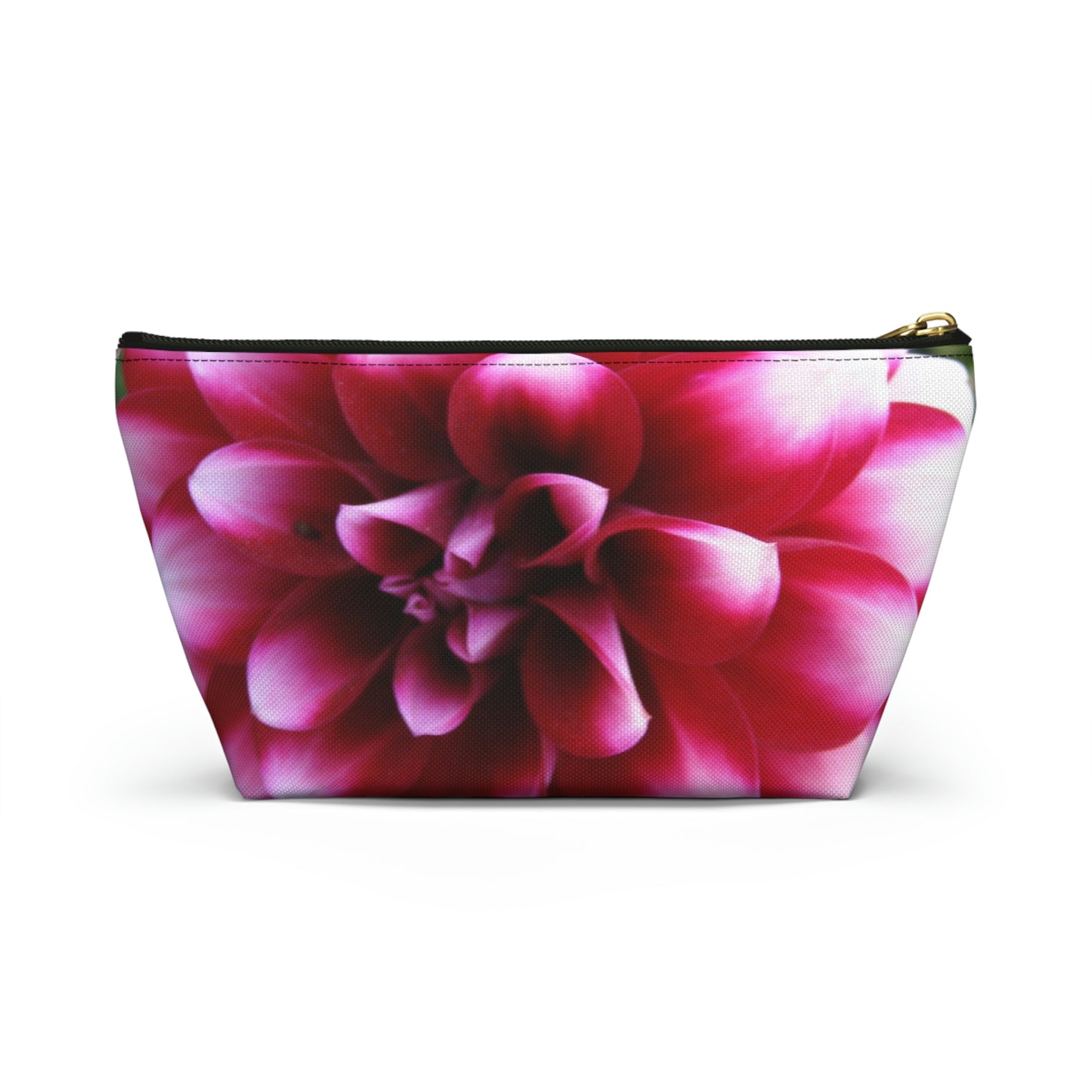 Big Bottom Zipper Pouch - Pink & White Dahlia