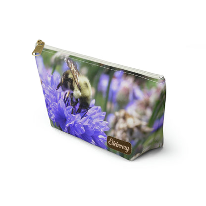 Big Bottom Zipper Pouch - Bee on Bachelor's Button