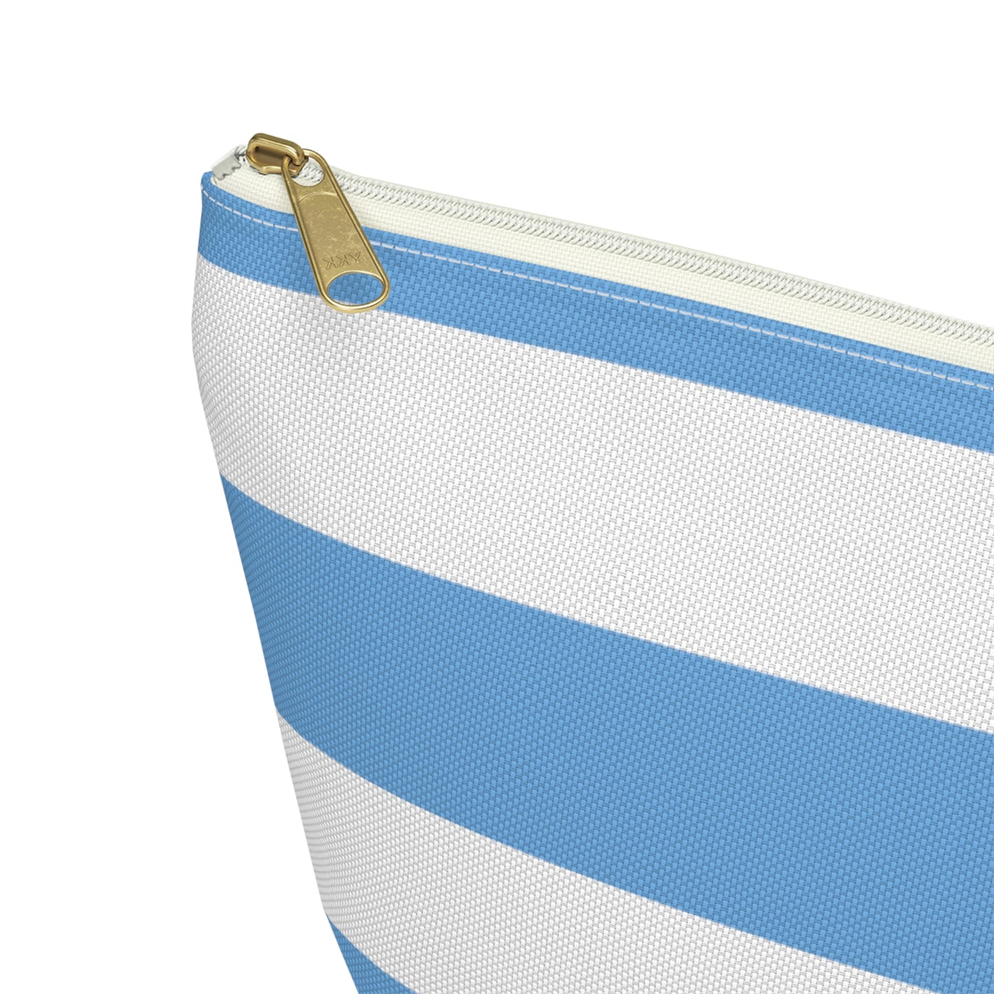 Big Bottom Zipper Pouch - Light Blue/White Stripes