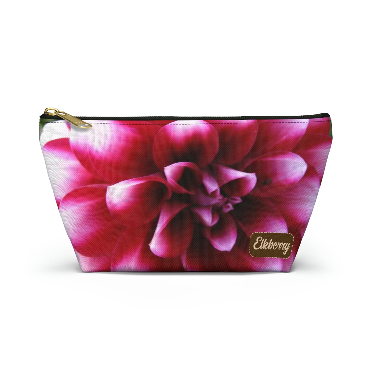 Big Bottom Zipper Pouch - Pink & White Dahlia