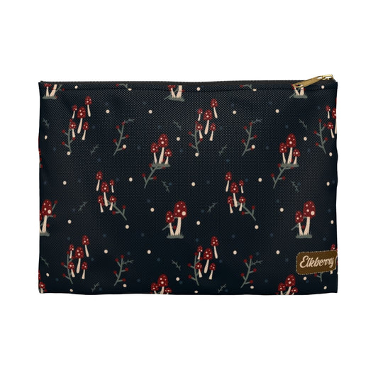 Flat Zipper Pouch - Mushroom Family on Navy