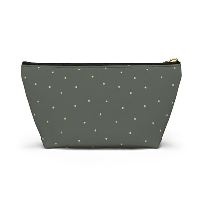 Big Bottom Zipper Pouch - Dots on Sage