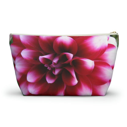 Big Bottom Zipper Pouch - Pink & White Dahlia