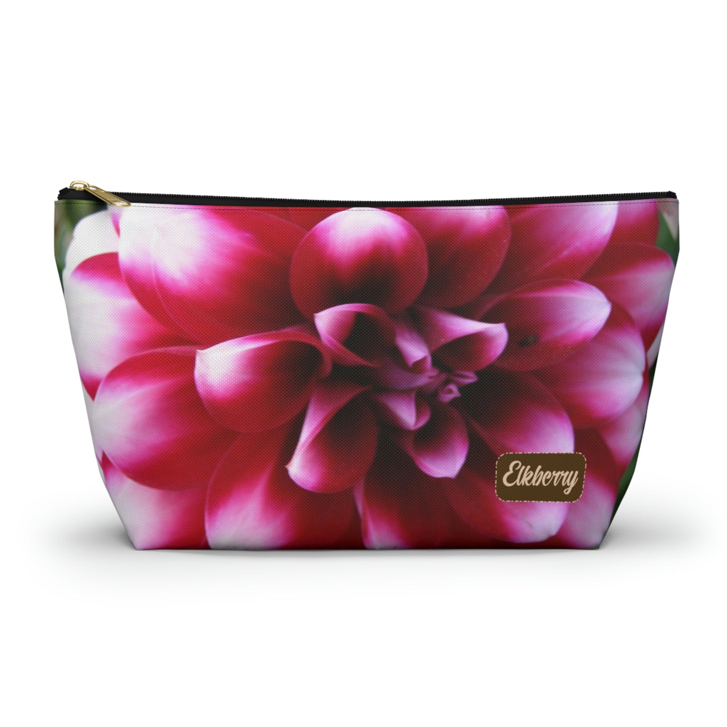 Big Bottom Zipper Pouch - Pink & White Dahlia