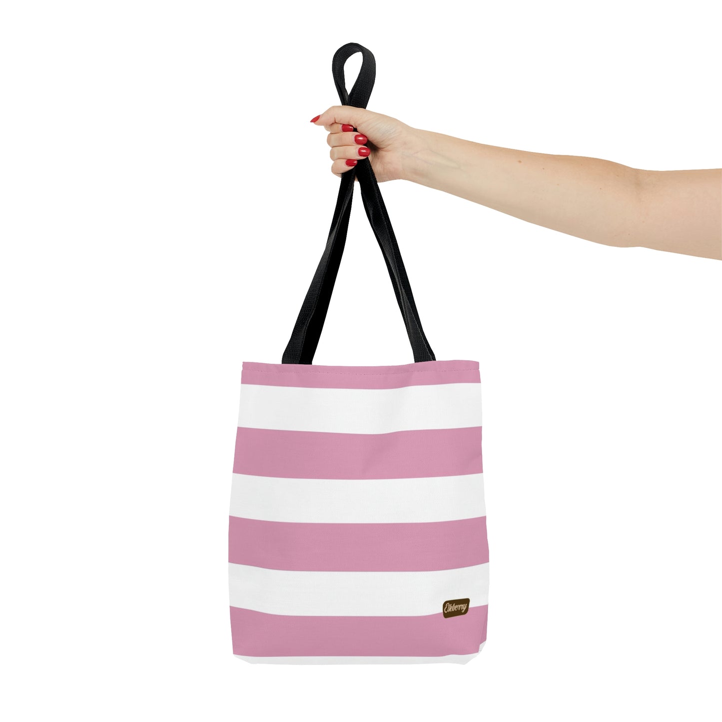 Lightweight Tote Bag - Baby Pink/White Stripes