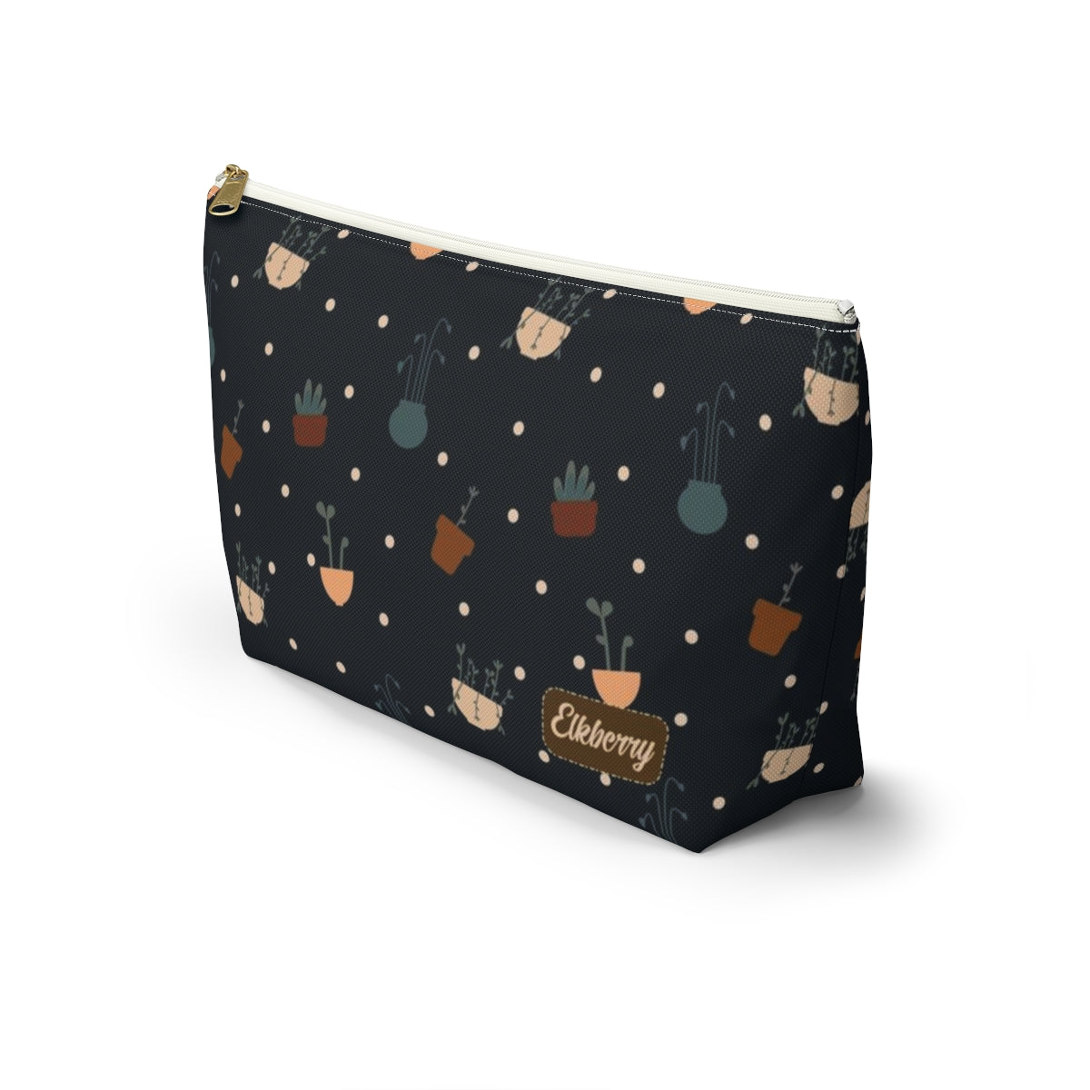 Big Bottom Zipper Pouch - Potted Plants in Navy