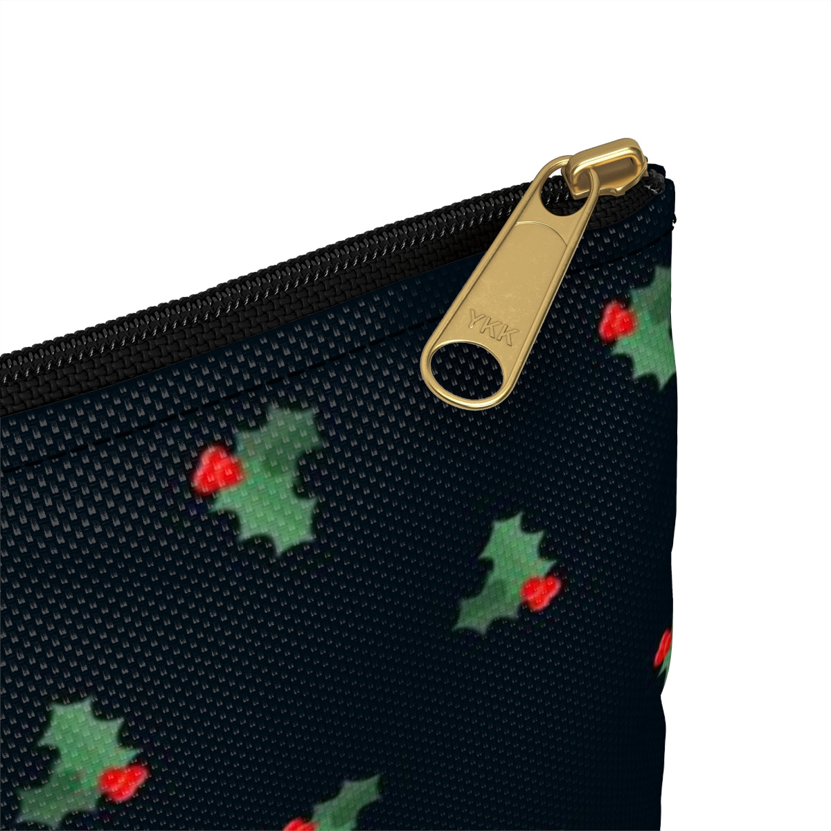 Flat Zipper Pouch - Holly Leaves & Berries