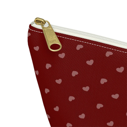 Big Bottom Zipper Pouch - Hearts on Red