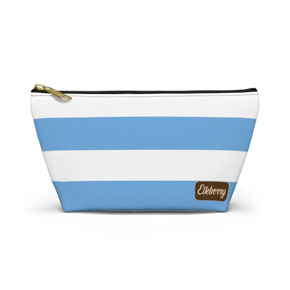 Big Bottom Zipper Pouch - Light Blue/White Stripes