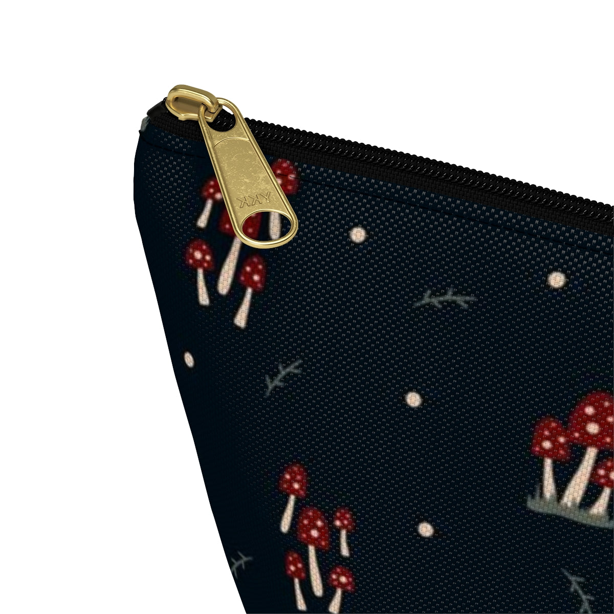 Big Bottom Zipper Pouch - Mushroom Family on Navy