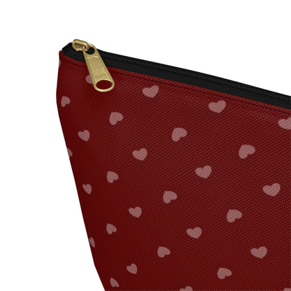 Big Bottom Zipper Pouch - Hearts on Red