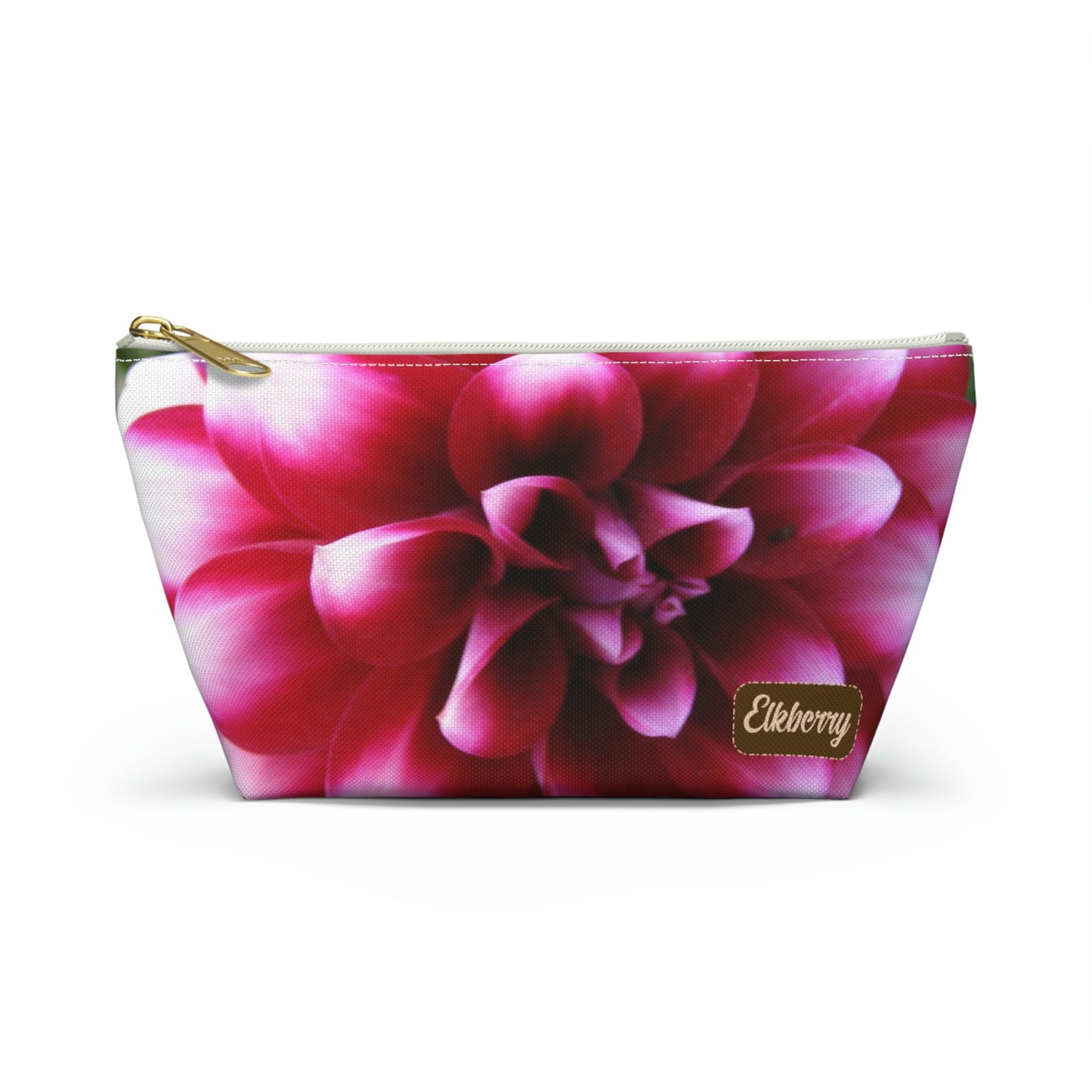 Big Bottom Zipper Pouch - Pink & White Dahlia