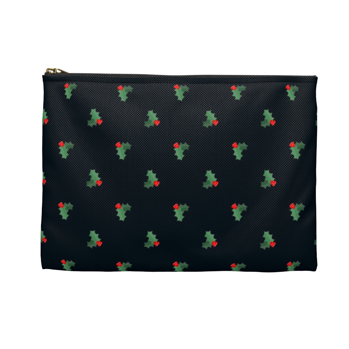 Flat Zipper Pouch - Holly Leaves & Berries