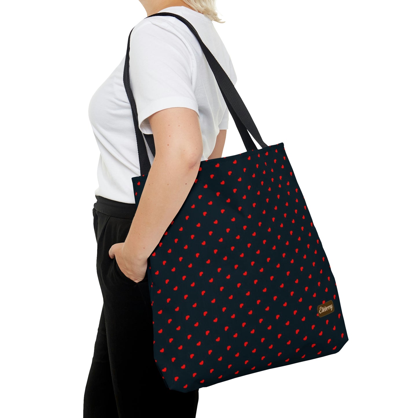 Lightweight Tote Bag - Red Hearts on Navy