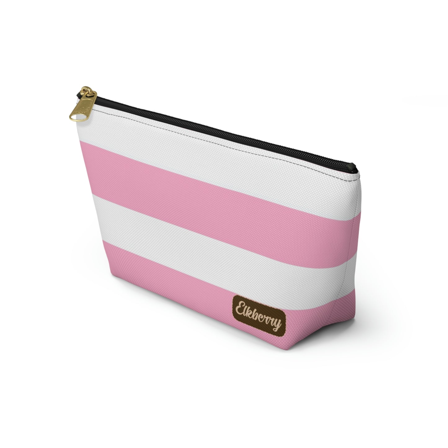 Big Bottom Zipper Pouch - Baby Pink/White Stripes