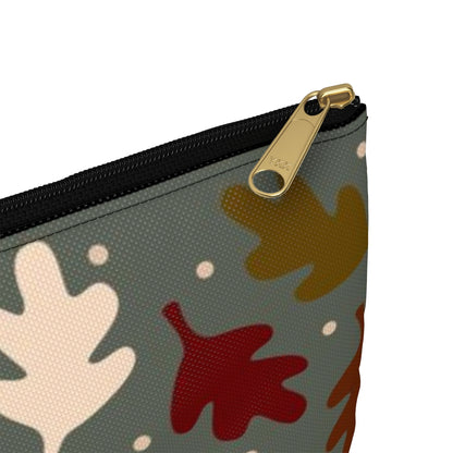 Flat Zipper Pouch - Fall Leaves on Sage