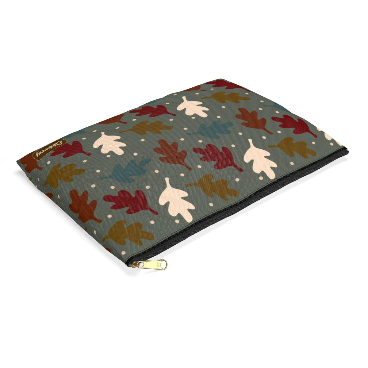 Flat Zipper Pouch - Fall Leaves on Sage