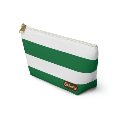 Big Bottom Zipper Pouch - Kelly Green/White Stripes