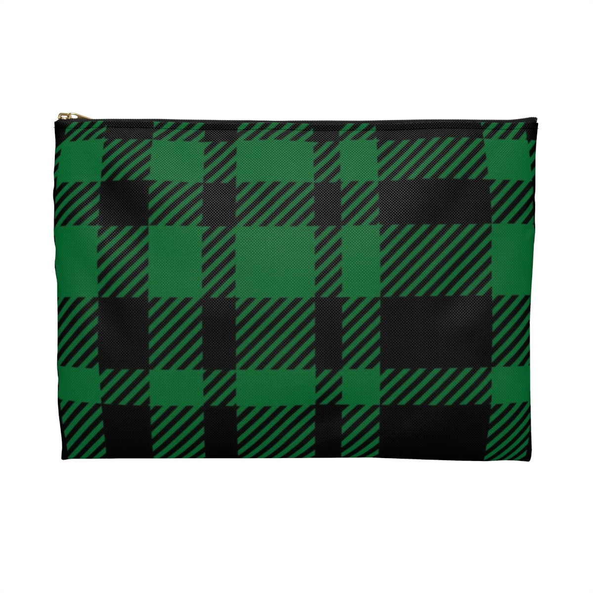 Flat Zipper Pouch - Green Buffalo Check, Green Plaid