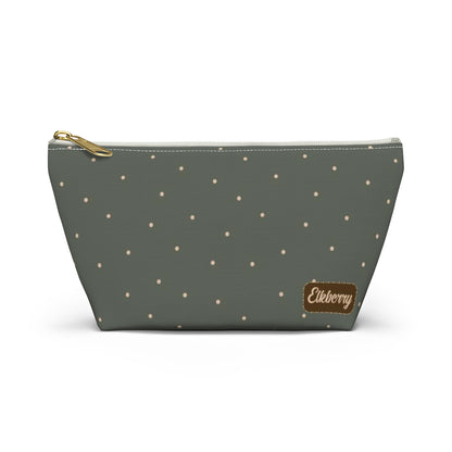 Big Bottom Zipper Pouch - Dots on Sage