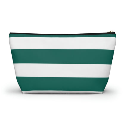 Big Bottom Zipper Pouch - Turquoise/White Stripes