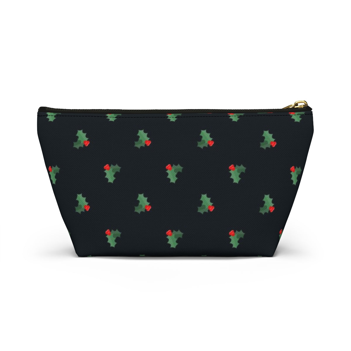 Big Bottom Zipper Pouch - Holly Leaves & Berries