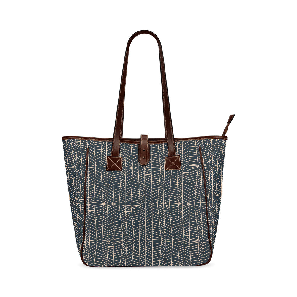 Herringbone - Navy Classic Tote Handbag