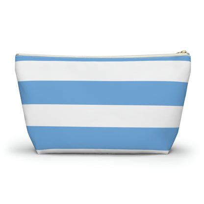 Big Bottom Zipper Pouch - Light Blue/White Stripes