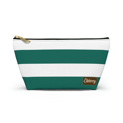 Big Bottom Zipper Pouch - Turquoise/White Stripes