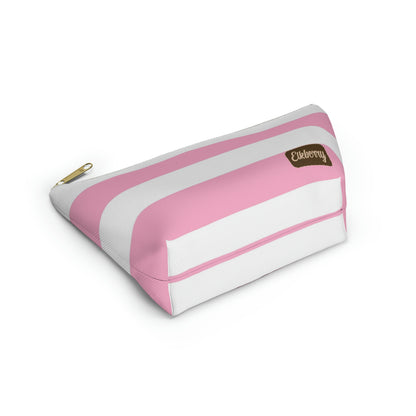 Big Bottom Zipper Pouch - Baby Pink/White Stripes