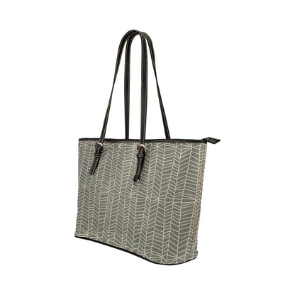 Herringbone - Sage Vegan Leather Zipper Tote Handbag (Large)