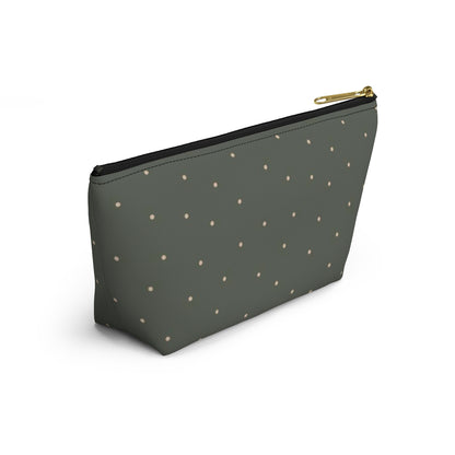 Big Bottom Zipper Pouch - Dots on Sage