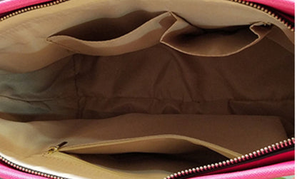 Pink Hearts on Red Vegan Leather Zipper Tote Handbag (Large)