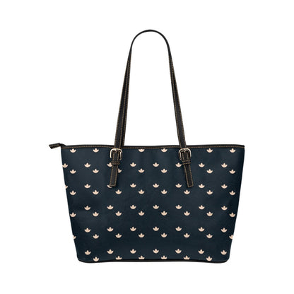 Lotus - Navy Vegan Leather Zipper Tote Handbag (Small)