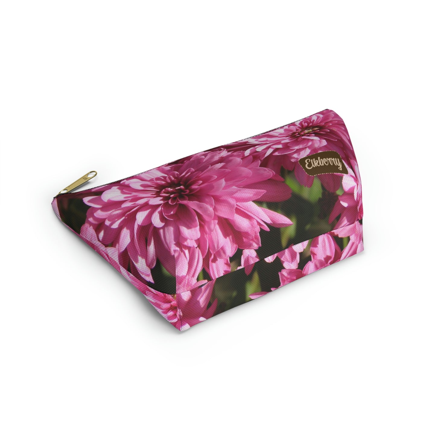 Big Bottom Zipper Pouch - Pink Mums