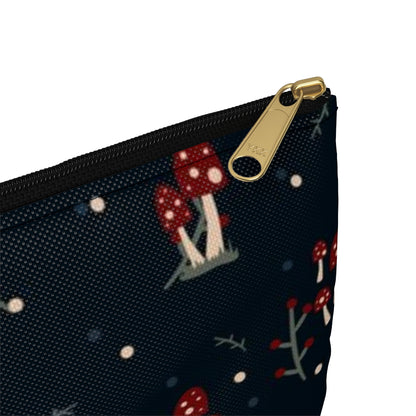 Flat Zipper Pouch - Mushroom Family on Navy