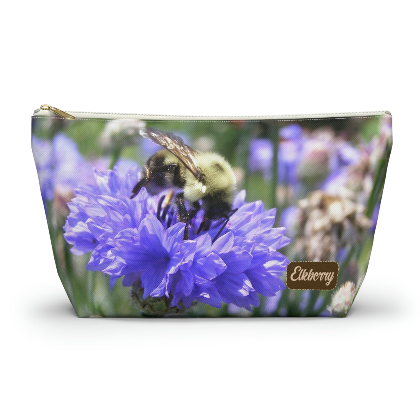 Big Bottom Zipper Pouch - Bee on Bachelor's Button